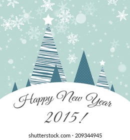 blue new year card with landscape 2015. christmas concept