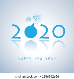 Blue New Year Card Template with Fireworks - 2020