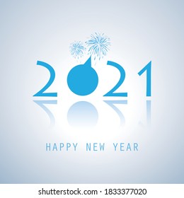 Blaue Vorlage für Neujahrskarten mit Fireworks - 2021