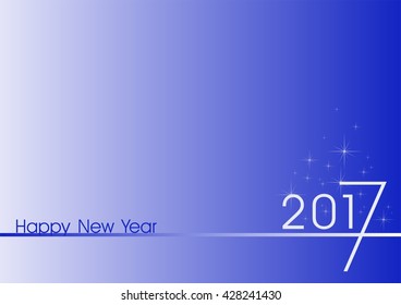 Blue New Year Greetings for 2017 with white number 2017 and white stars shining around numbers and blue lettering happy new year above the line on a blue background