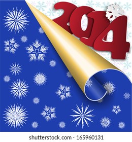 blue New Year's background with the twirled corner and red figures "2014"