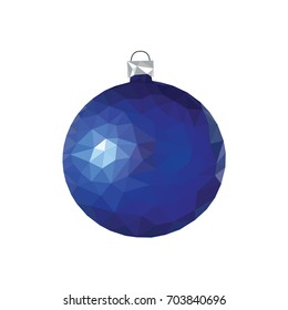 Blue New Year's ball in Low Poly style on a white background. Isolated Christmas tree toy. Christmas.