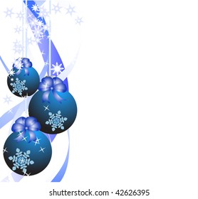 blue new year's balls with small bows and snowflake isolated over white