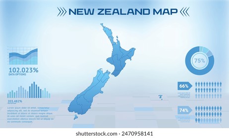 Blue New Zealand Map with States, Political New Zealand infographic map vector illustration