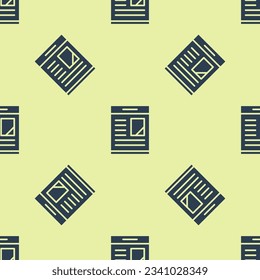 Blue Newspaper advertisement displaying obituaries icon isolated seamless pattern on yellow background.  Vector