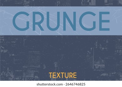 Blue newspaper grunge texture background. Urban distressed collage with scratch marks, faded text and vintage worn effect.
