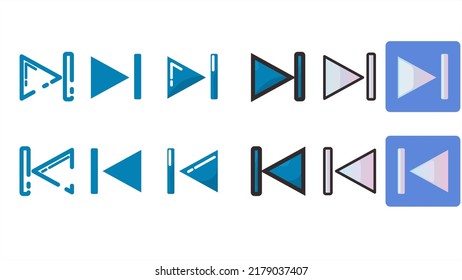 blue next and back music icon in different style. modern icon style