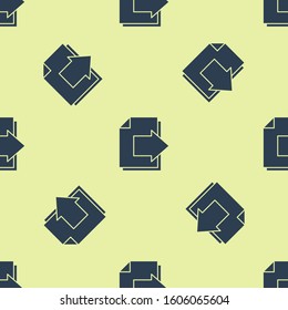 Blue Next page arrow icon isolated seamless pattern on yellow background. Document file with arrow. Send document.  Vector Illustration