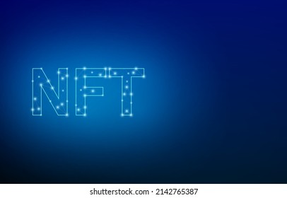 Blue NFT concept from polygonal mesh with light points. Simple dark background.