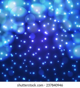 blue night background with snowfall bokeh lights. Perfect template for posters, websites, magazines, brochures, catalogs