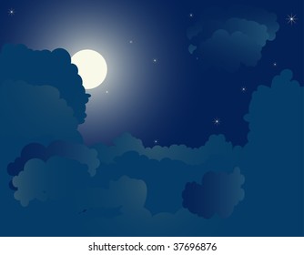 Blue night background - vector illustration