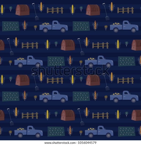 Blue Night Corn Farm Pattern Barn Stock Vector Royalty Free