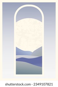 Blue night landscape with mountains view printable art