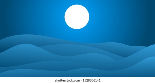 Blue night landscape. Vector design. Blue simple background.