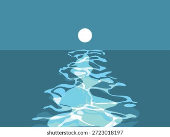 Projeto simples da superfície azul do oceano noturno. Modelo de cartaz de verão. Ondas marinhas fundo abstrato. Fundo de textura de água ondulada turquesa.
