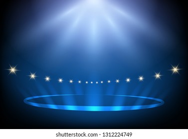 Blue Night performance stage lights. Vector illustration.