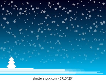 Blue night scene with tree.
