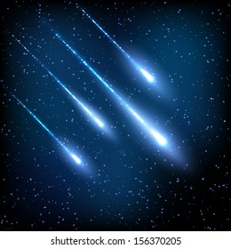 Blue Night Sky With Shooting Stars. Vector Illustration Eps 10