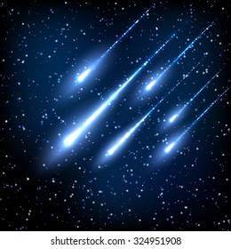 Blue Night Sky With Shooting Stars. Vector Illustration Eps 10