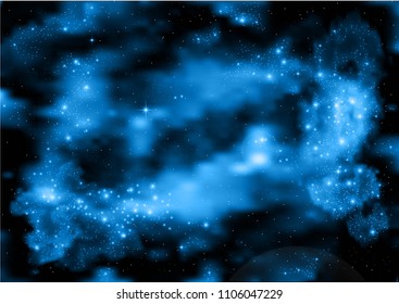 Blue night sky. Space nebula.