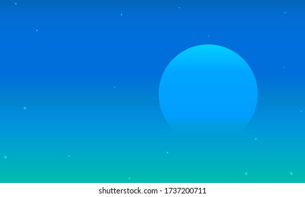 Blue night sky with translucent moon, vector art illustration.