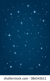 Blaue Nacht, sternförmiger Hintergrund. Vertikale Vektordesign-Vorlage