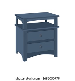The Blue Night Table Vector Illustration. The Bedroom Bedside Night Stand Isolated On White Background. The Furniture Vector Drawing