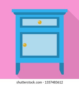 Blue nightstand icon. Flat illustration of blue nightstand vector icon for web design