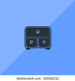 Blue Nightstand Vector Icon, The symbol of bedside table on blue background. Simple, modern flat vector illustration for mobile app, website or desktop app  