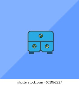 Blue Nightstand Vector Icon, The symbol of bedside table on blue background. Simple, modern flat vector illustration for mobile app, website or desktop app   