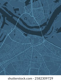 Blue Nijmegen map, Netherlands. Vector city streetmap, municipal area.