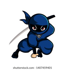 blue ninja 1 pose with sword ready to fight