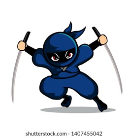blue ninja 8 pose with two sword like a bat 