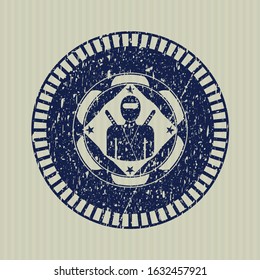 Blue ninja icon inside rubber texture
