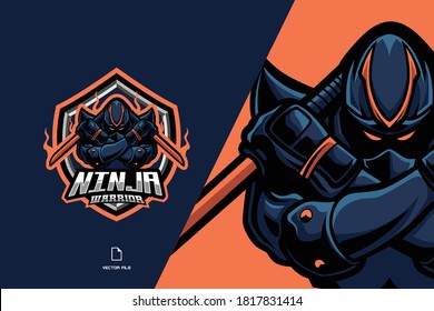 blue ninja mascot esport logo for sport game gaming team template illustration