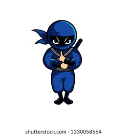 blue ninja mascot stand collecting power. It can be used as logo or mascot 