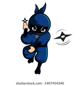 blue ninja, pose with dart as weapon