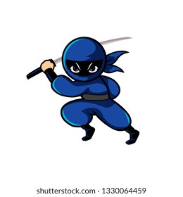 Blue ninja running with sword. it can be used as logo or mascot