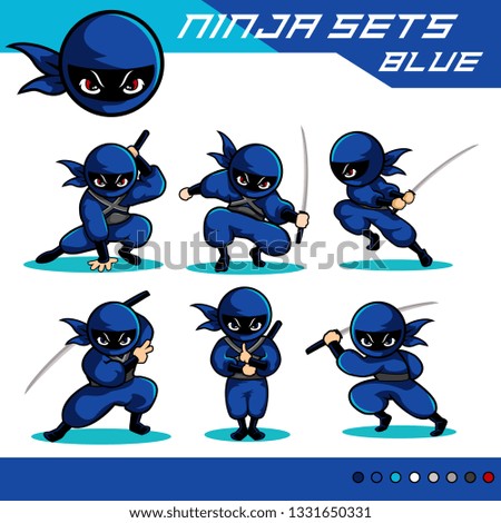 Blue ninja sets with 6 different poses