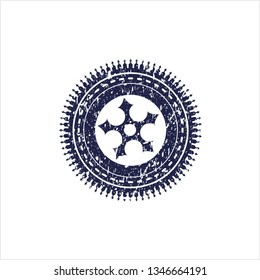 Blue ninja star icon inside rubber grunge texture seal