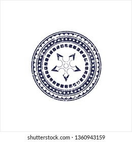 Blue ninja star icon inside rubber grunge texture seal