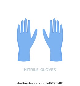 Blue nitrile medical gloves. Personal protective equipment. Prevention against viruses, bacteria, flu, coronavirus. Concept of hygiene, protection. Vector illustration, flat design