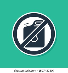 Blue No canister for gasoline icon isolated on green background. Diesel gas icon.  Vector Illustration