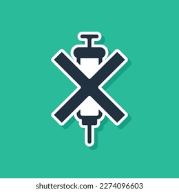 Blue No doping syringe icon isolated on green background.  Vector