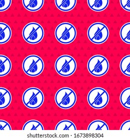 Icono Azul Sin incendio aislado sin fisuras en fondo rojo. Prohibición del fuego y prohibición.  Ilustración vectorial