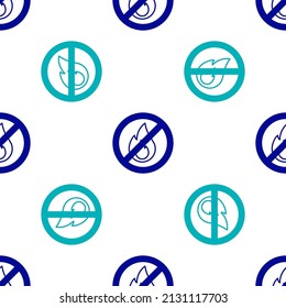 Blue No fire icon isolated seamless pattern on white background. Fire prohibition and forbidden.  Vector