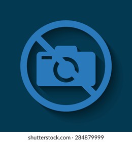 Blue No photo camera vector sign isolated with shadow on a blue background