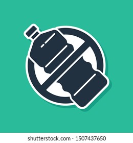 Blue No plastic bottle icon isolated on green background.  Vector Illustration