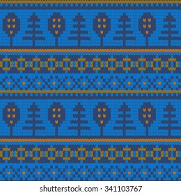 blue nordic vector seamless knitted pattern