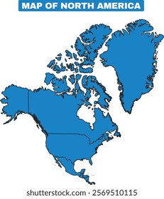 Blue North America map border outline vector
